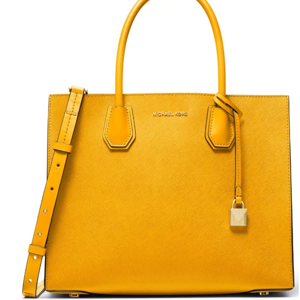 Michael Kors Mercer Leather Convertible Tote (Marigold color)